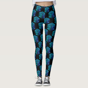 Aqua-blaue Glitzern rautengeometrisch schwarz Leggings