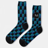 Aqua-blaue Glitzern-Rautenmuster schwarz Monogramm Socken (Linkes Detail)