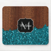 Aqua-blaue Glitzern, rustikal-braunes Holz Monogra Mousepad (Vorne)