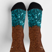 Aqua-blaue Glitzern, rustikal-braunes Holz Monogra Socken (Oben)