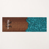 Aqua-blaue Glitzern, rustikal-braunes Holz Monogra Yogamatte (Vorderseite (Horizontal))