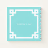 Aqua Blaue Griechische Schlüsselrand-Monogramm-Not Notizblock (Rückseite)