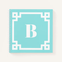 Aqua Blaue Griechische Schlüsselrand-Monogramm-Not