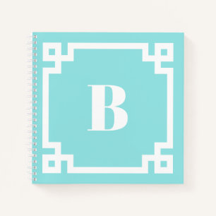 Aqua Blaue Griechische Schlüsselrand-Monogramm-Not Notizblock
