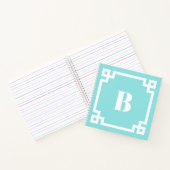 Aqua Blaue Griechische Schlüsselrand-Monogramm-Not Notizblock (Innenseite)