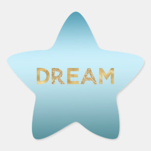 Aqua Blaue Himmel Ombre Gold Glitter Traum Stern-Aufkleber