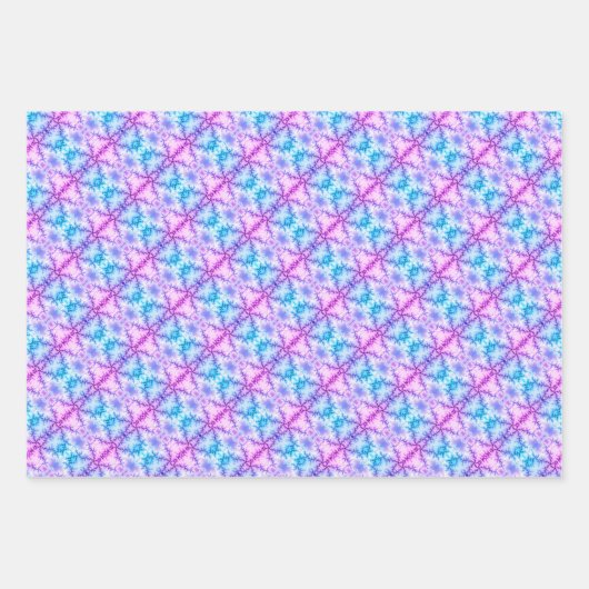 Aqua-blaue, lila Schneeflocken-geometrische Muster Geschenkpapier Set (Vorderseite 3)