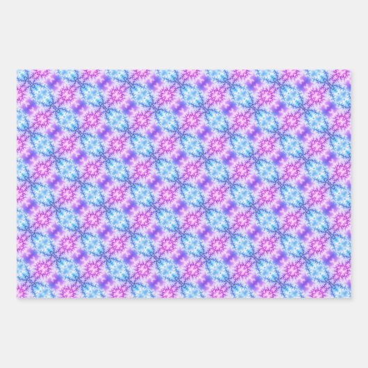 Aqua-blaue, lila Schneeflocken-geometrische Muster Geschenkpapier Set (Vorderseite)
