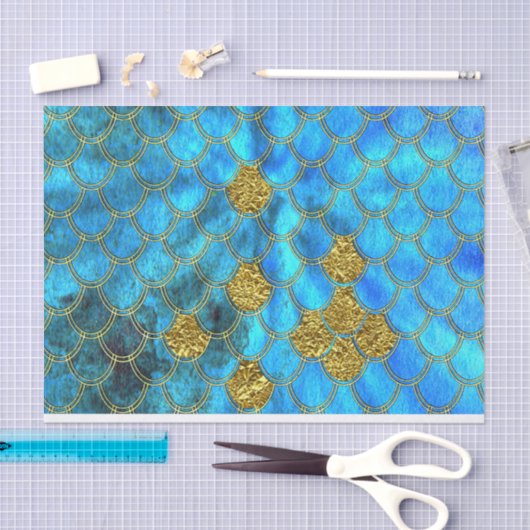 Aqua-blaue Meerjungfrau-Skalen mit GoldGlitter Seidenpapier (Handwerk)