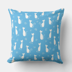 AQUA BLAUE MIT WEISSEN KATZE-SILHOUETTEN KISSEN