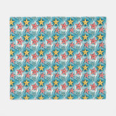 Aqua Blaue Nautische Seesterne Fleecedecke (Vorderseite (Horizontal))