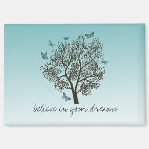 Aqua Blaue Schmetterlinge glauben an Traum Baum Magnet