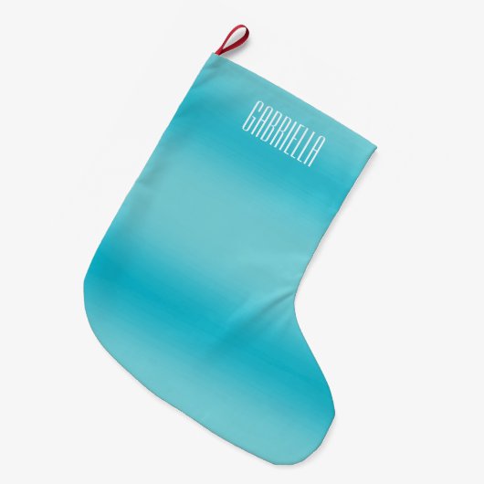 Aqua-blaue Streifen personalisiert Großer Weihnachtsstrumpf (Vorderansicht (hängend))