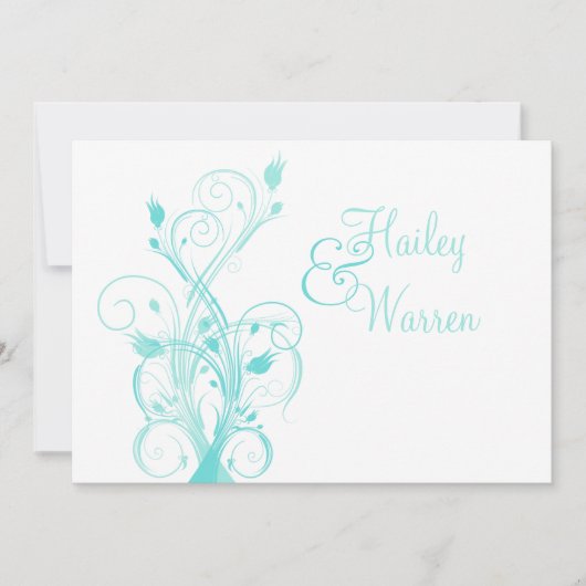 Aqua-blaue und weiße Blumenhochzeits-Einladung Einladung (Vorderseite)