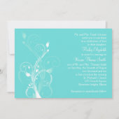 Aqua-blaue und weiße Blumenhochzeits-Einladung Einladung (Rückseite)
