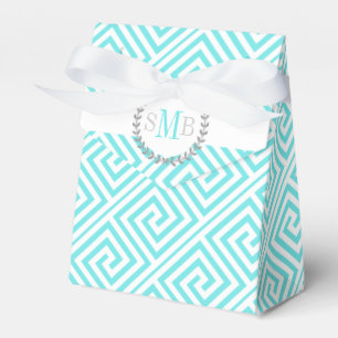 Aqua-blaue, weiße griechische Schlüsselhochzeit Geschenkschachtel