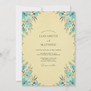 Aqua Blaue Zarte Vintage-Hochzeit Einladung