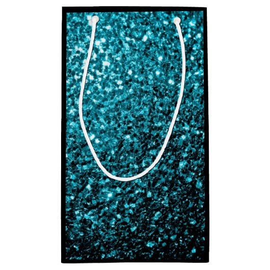 Aqua blauen glänzenden Imitate Glitzer Glitzern Sw Kleine Geschenktüte (Rückseite)