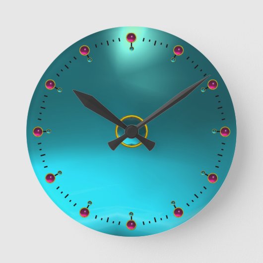 AQUA-BLAUER AQUAMARINER EDELSTEIN-STEIN RUNDE WANDUHR (Vorderseite)