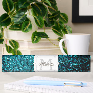 Aqua-blauer glänzender falscher Glitter-Funkel-Mon Namensplakette