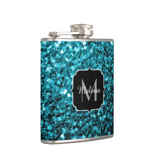 Aqua-blauer glänzender falscher Glitter funkelt Mo Flachmann