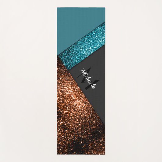 Aqua-blauer Glitzern-Farbblock Monogram Yogamatte (Vorderseite)