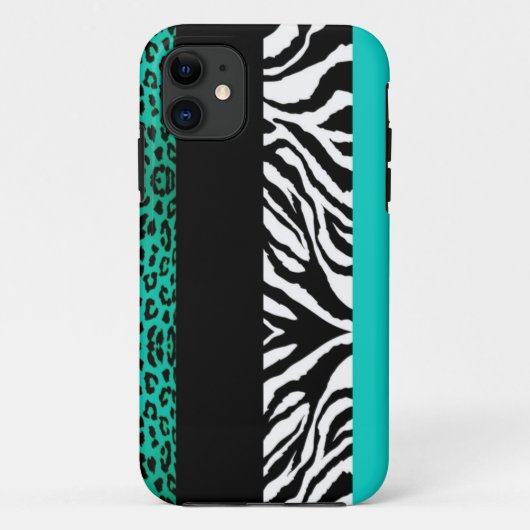 Aqua-blauer Leopard und Zebra-kundenspezifischer Case-Mate iPhone Hülle (Rückseite)