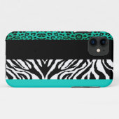 Aqua-blauer Leopard und Zebra-kundenspezifischer Case-Mate iPhone Hülle (Rückseite (Horizontal))