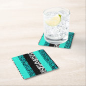 Aqua-blauer Leopard und Zebra-Tierdruck Rechteckiger Pappuntersetzer (Vor Ort)