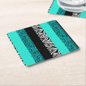 Aqua-blauer Leopard und Zebra-Tierdruck Rechteckiger Pappuntersetzer (angewinkelt)