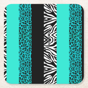 Aqua-blauer Leopard und Zebra-Tierdruck Rechteckiger Pappuntersetzer