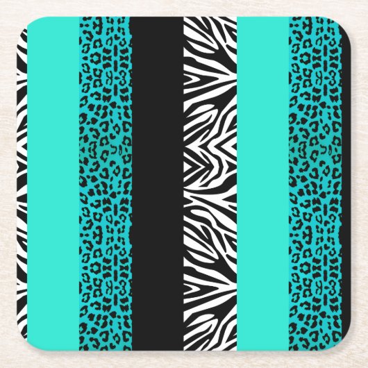 Aqua-blauer Leopard und Zebra-Tierdruck Rechteckiger Pappuntersetzer (Vorderseite)