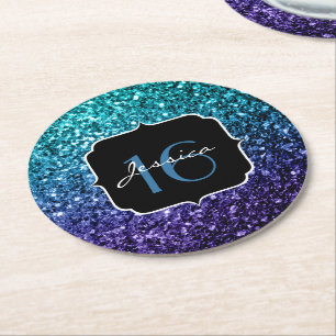 Aqua blauer Ombre Glitter-Glitzern Bonbon 16 Runder Pappuntersetzer