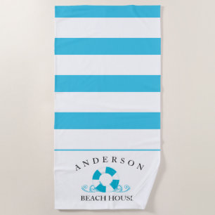Aqua-blauer Streifen-personalisiertes Strand-Haus Strandtuch