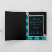 Aqua-blauer u. schwarzer Damast-Edelstein-Schein Karte (Innenseite)