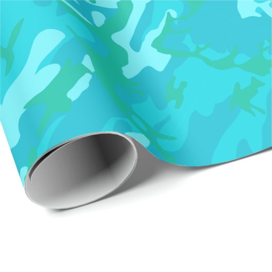 Aqua-blaues aquamarines und grünes Tarnungs-Muster Geschenkpapier (Rolleneckpunkt)