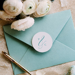 Aqua Blaues Et-Zeichen-Monogramm-Briefumschlag-Sie Runder Aufkleber