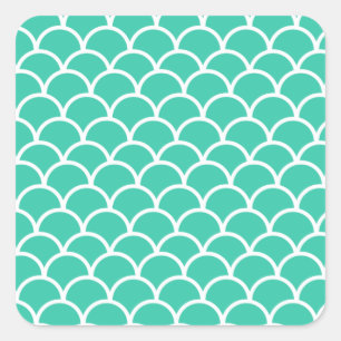 Aqua-blaues Fischskalamuster Quadratischer Aufkleber