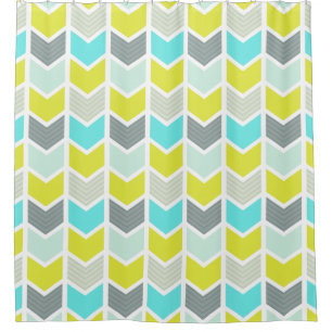 Aqua-blaues gelbes graues geometrisches Zickzack Duschvorhang