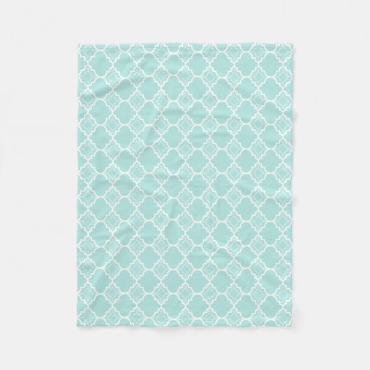 Aqua blaues Quatrefoil geometrisches Muster Fleecedecke (Vorderseite)