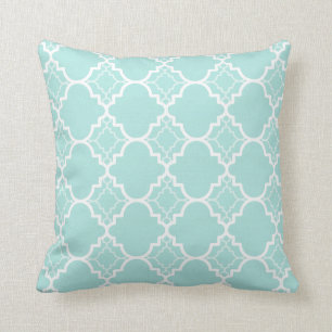 Aqua blaues Quatrefoil geometrisches Muster Kissen