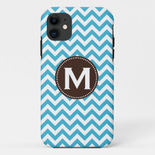 Aqua-blaues weißes Monogramm-Zickzack Muster Case-Mate iPhone Hülle