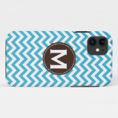 Aqua-blaues weißes Monogramm-Zickzack Muster Case-Mate iPhone Hülle (Rückseite (Horizontal))