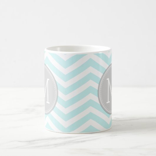 Aqua-blaues Zickzack Muster mit Monogramm Kaffeetasse (Mittel)