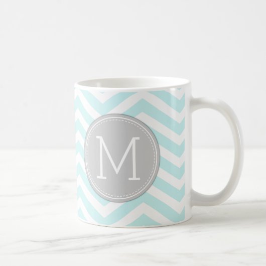Aqua-blaues Zickzack Muster mit Monogramm Kaffeetasse (Rechts)