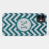 Aqua-blaues Zickzack silbernes Glitzer-Monogramm Case-Mate iPhone Hülle (Rückseite (Horizontal))