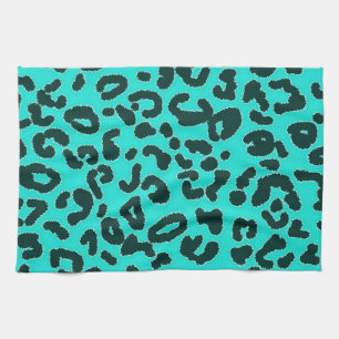 Aqua Blaugrün, Türkis Leopard Animal Print Geschirrtuch