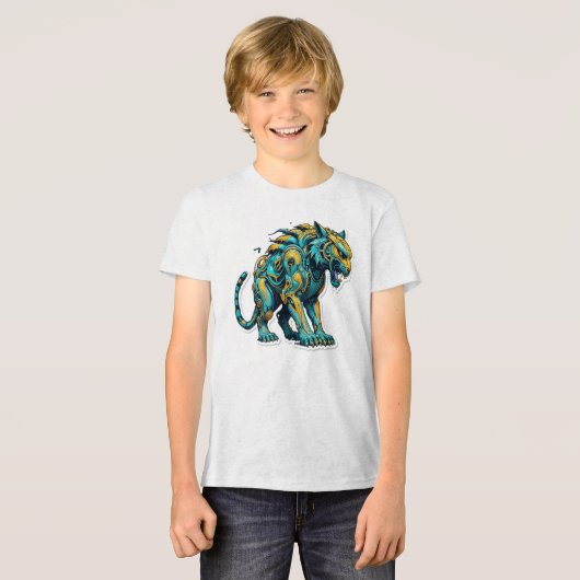 Aqua Blaze Tiger für Jungen und Mädchen Tri-Blend Shirt (Vorderseite voll)