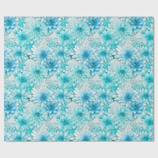 Aqua Blooms: Wasserfarbene Hochzeitsblumen in Blau Geschenkpapier (Flach)
