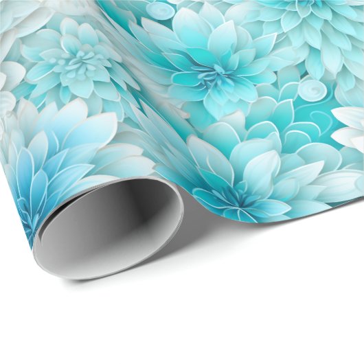 Aqua Blooms: Wasserfarbene Hochzeitsblumen in Blau Geschenkpapier (Rolleneckpunkt)